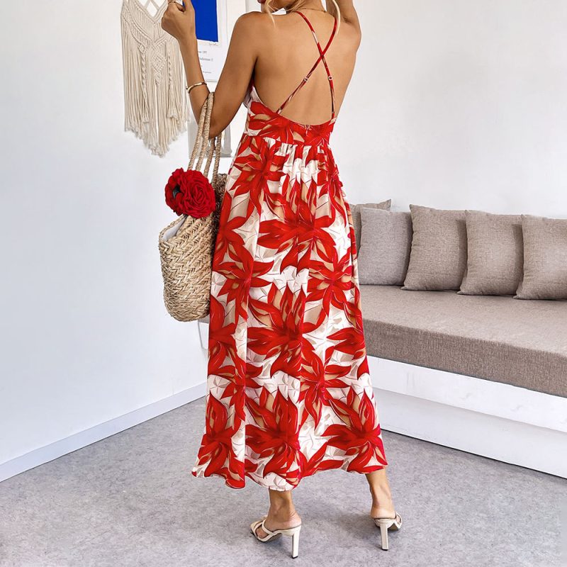 Summer Beach Vacation Maple Leaf Printed Dress