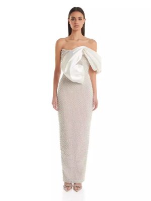 Women’s Summer Tube Top Dress with Pearl Decoration