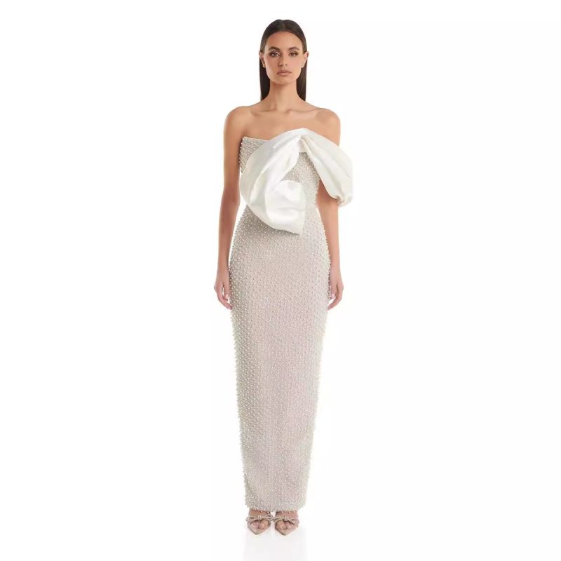 Women’s Summer Tube Top Dress with Pearl Decoration