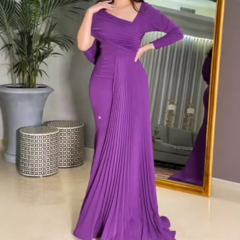 Spring Summer Pleated Hip Ball Gown Dress - Image 2
