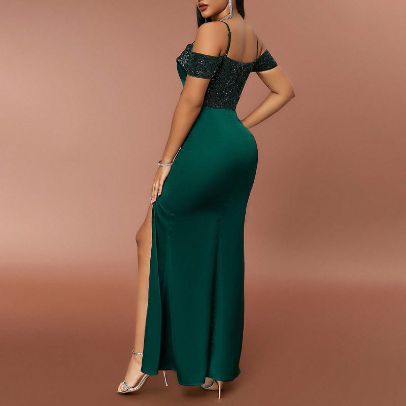 Spring Autumn Sequin Strap Slim Bridesmaid Dress - Image 4