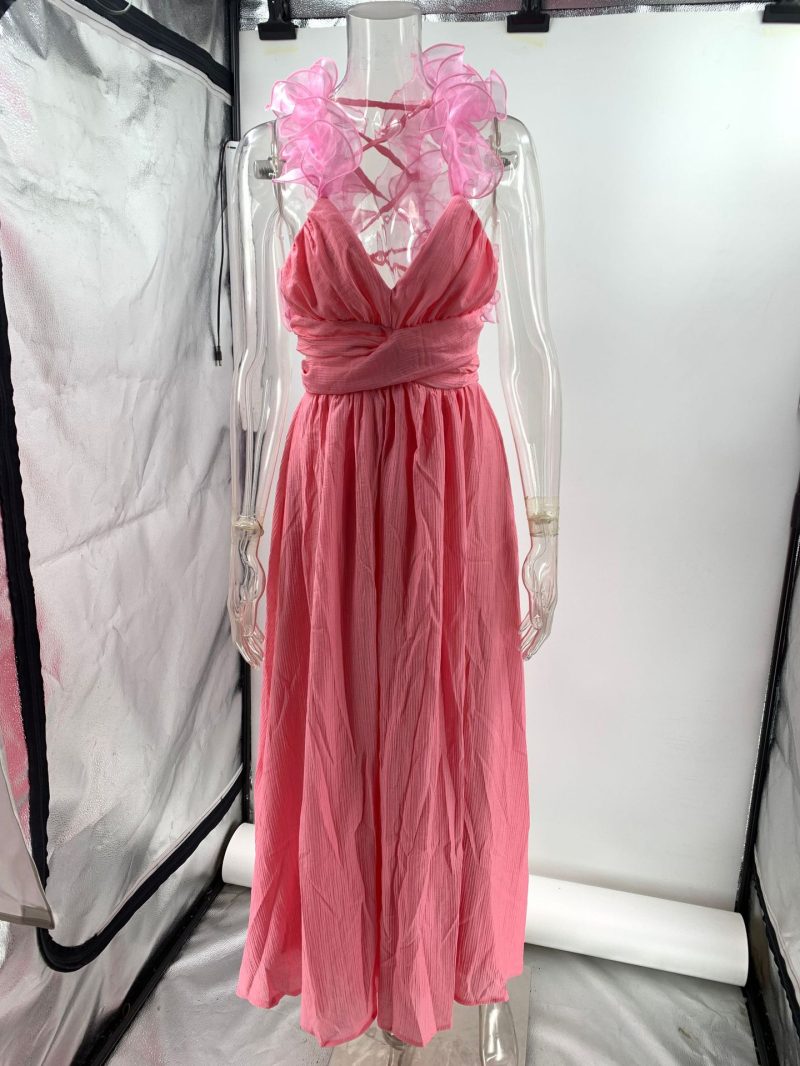 Summer Sleeveless Solid Color Lace Up Dress - Image 4