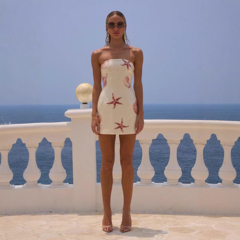 Sequined Chest-Wrap Printed Stretch Holiday Dress