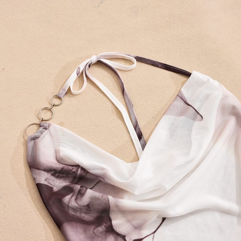 Spring Summer Women’s Off-Shoulder Asymmetric Printed Dress - Image 4
