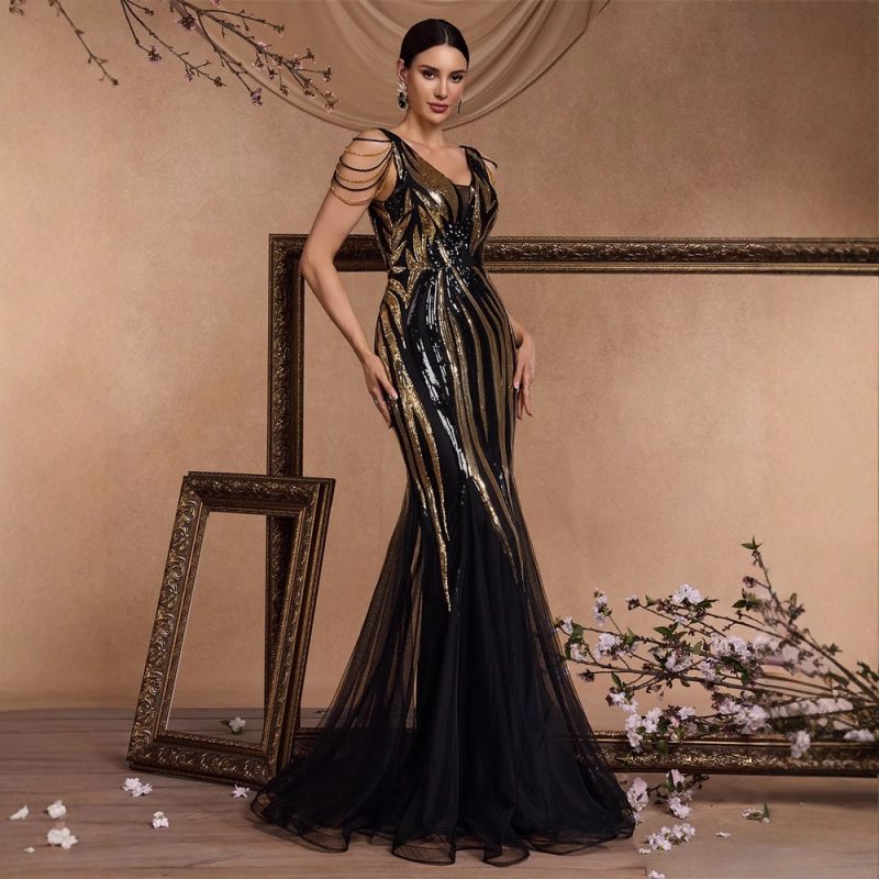 Women’s Sequin Beaded Fishtail Evening Dress - Image 4