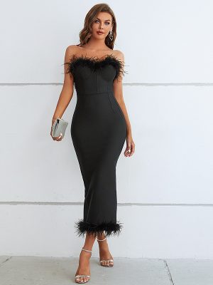 Light Luxury Feather Tube Top Bandage Dress
