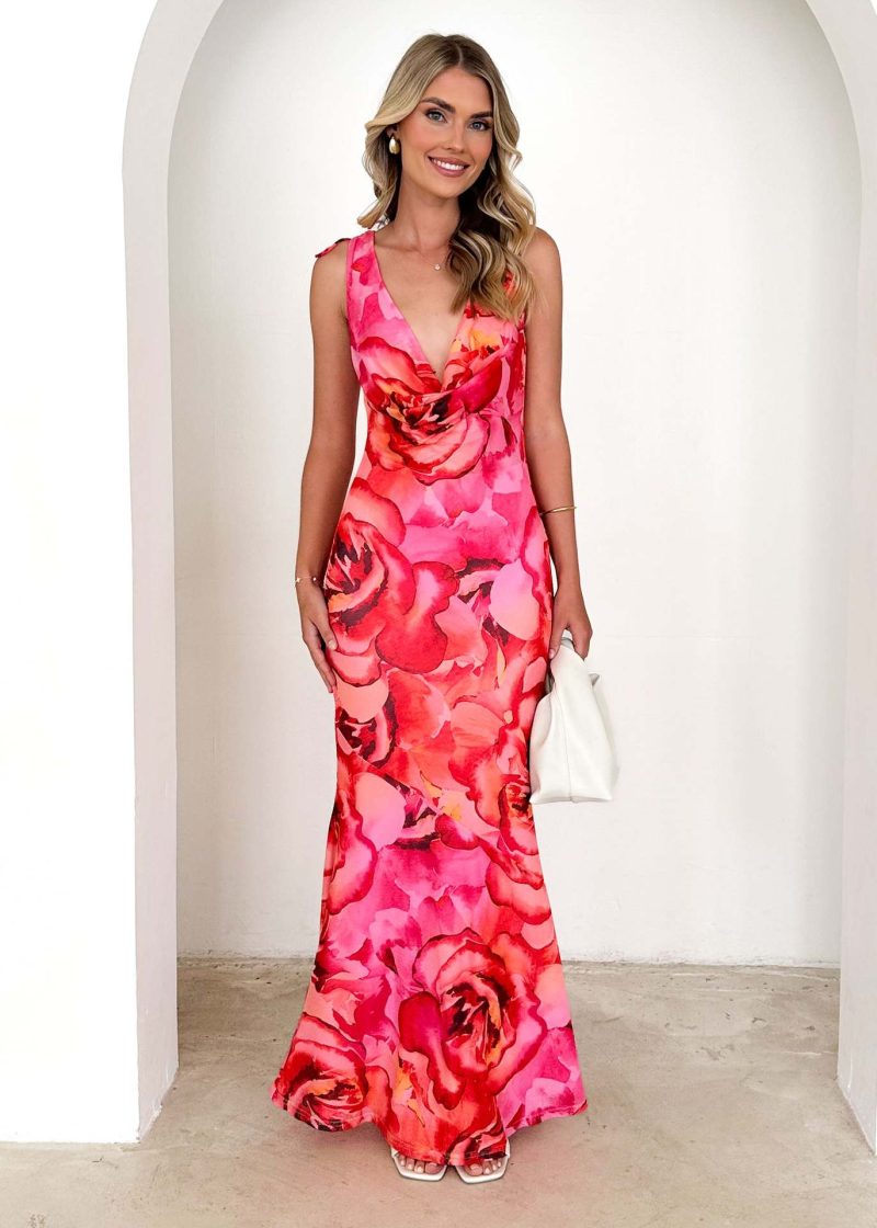 Spring Summer Women’s V-Neck Printed Lace-Up Dress - Image 2