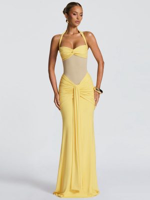 Fashionable Halter Neck Mesh Tube Gown