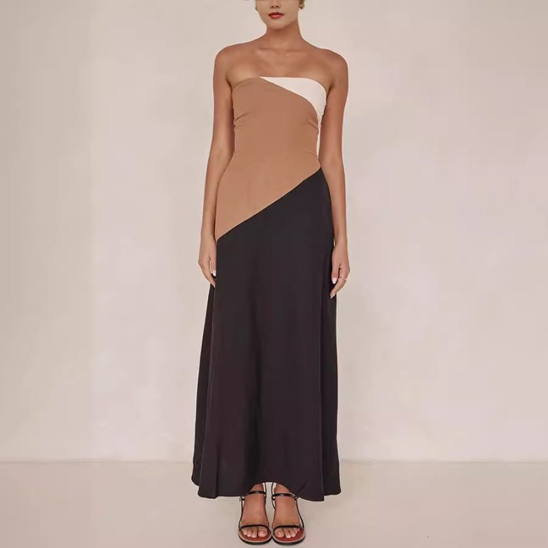 Slim Fit Patchwork Strapless Summer Dress