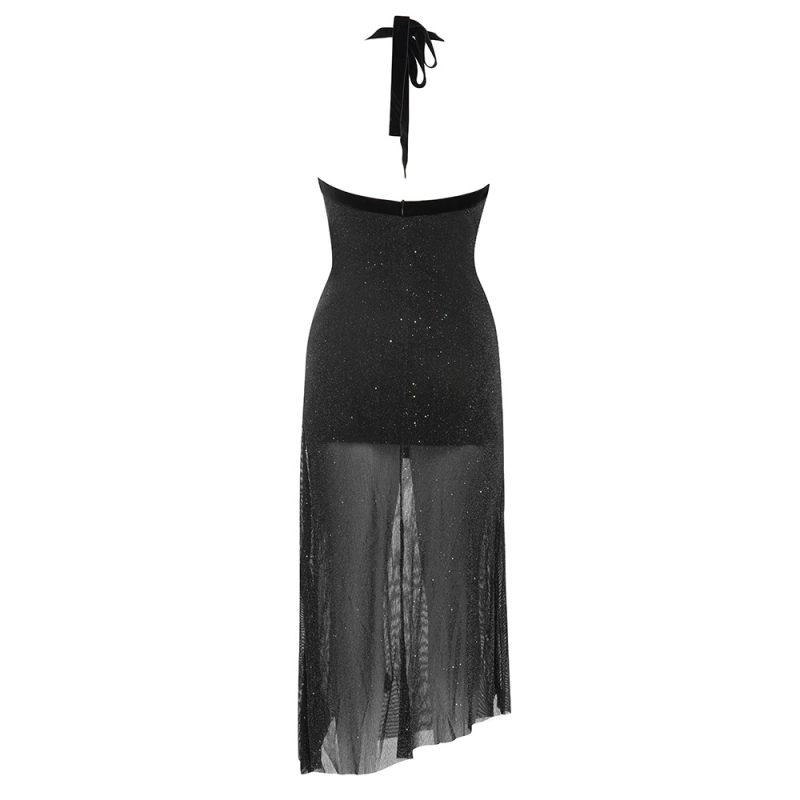 Women’s Sexy Halter Sleeveless Silk Slit Dress - Image 3