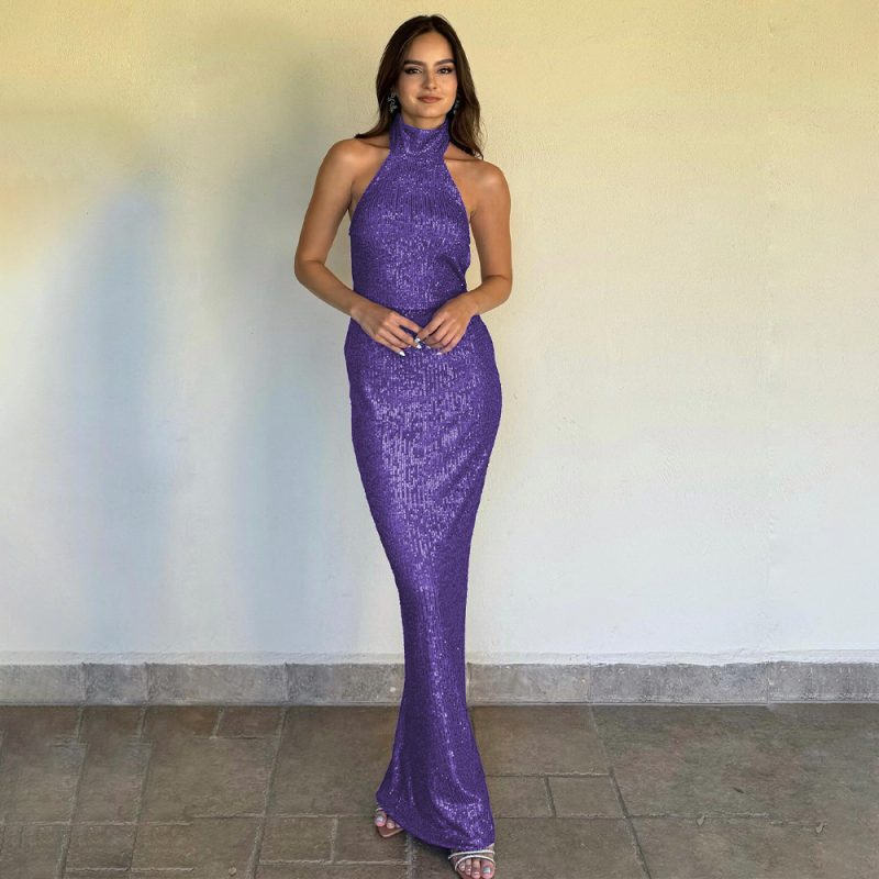 Elegant Backless Sequined Slim Sheath Dress