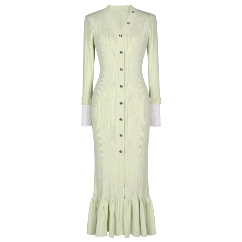 Women’s Knitted V-Neck Slim Fit Long Dress