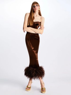 Women’s Spring Summer Ostrich Feather Bandage Dress