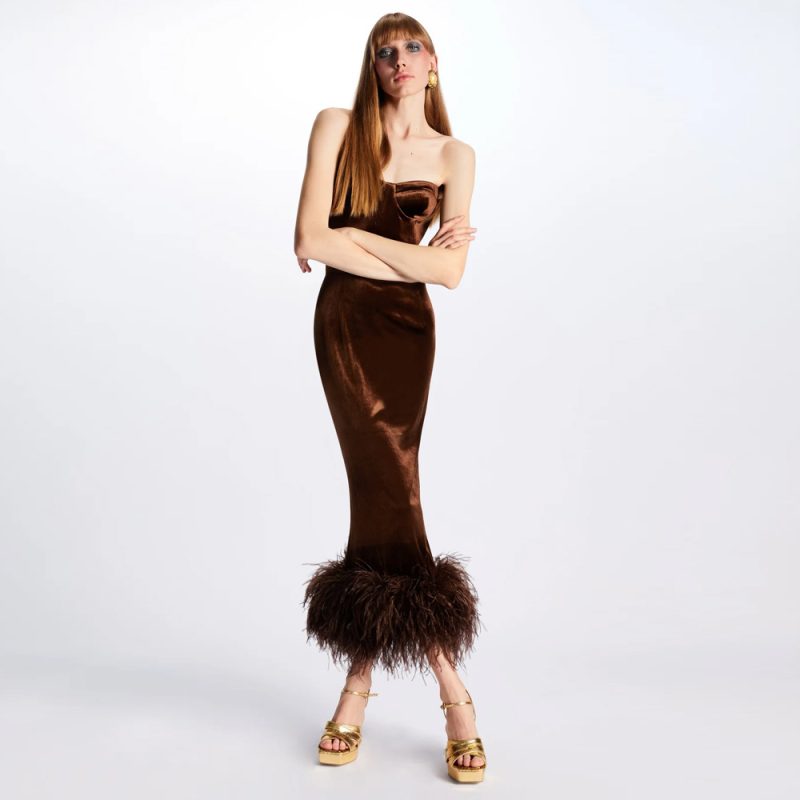 Women’s Spring Summer Ostrich Feather Bandage Dress