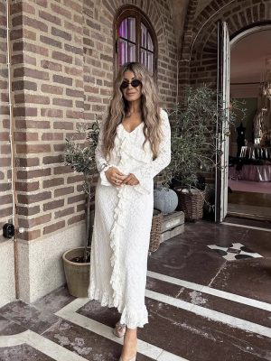 Elegant Lace Ruffle Hip Wrap Cocktail Dress Women