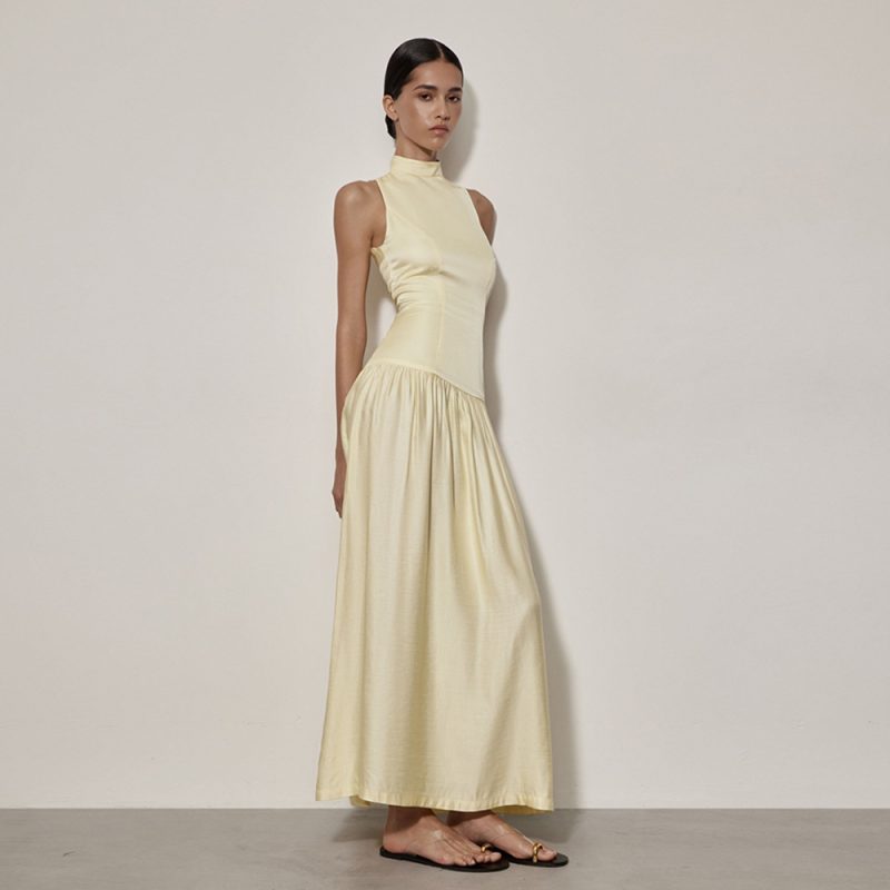 Backless Satin Sleeveless Slim Round Neck Dress - Image 2