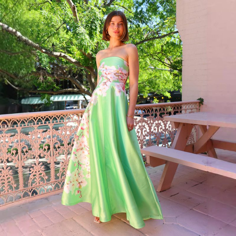 Printed Satin Tube Top High Waist Dress - Image 4