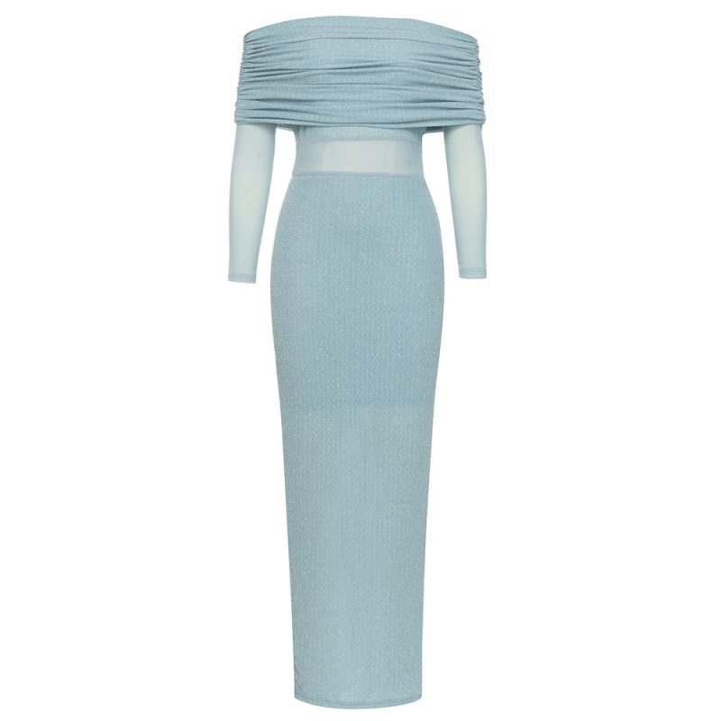 Spring Summer Off Shoulder Mesh Patchwork Dress - Image 3