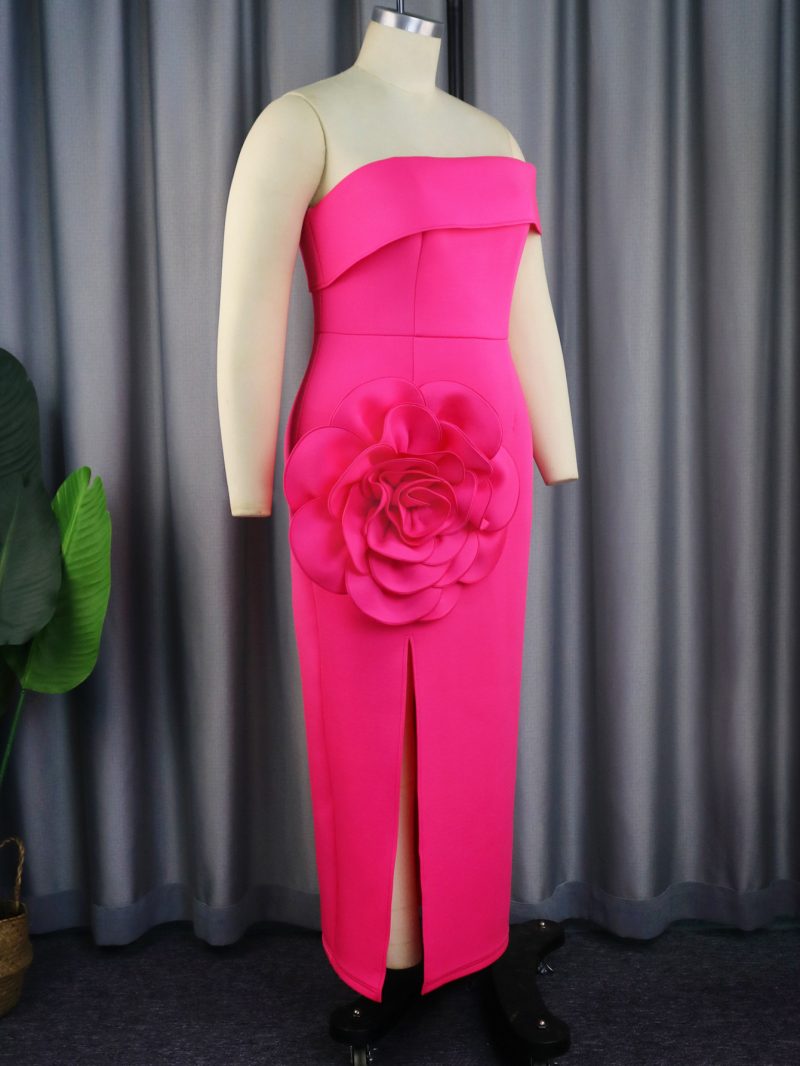 Elegant Tube Top Split Dress with 3D Decoration - Image 2