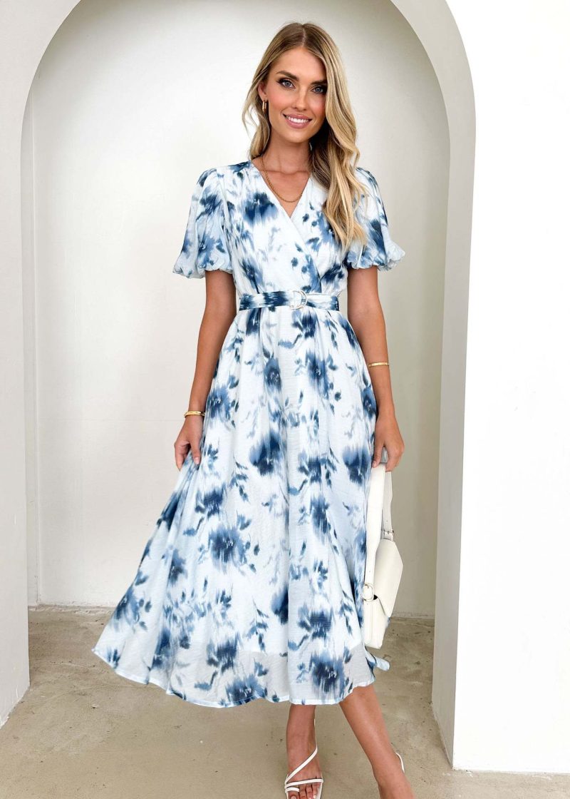 Spring Autumn Short Sleeve Solid Floral Dress - Image 3