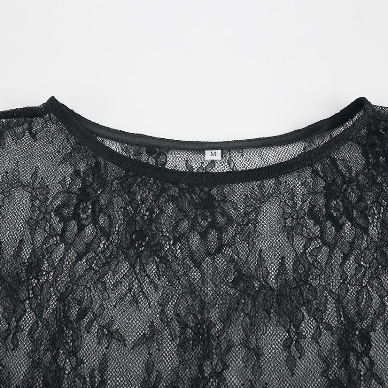 Black Lace See Through Asymmetric Maxi Dress - Image 4