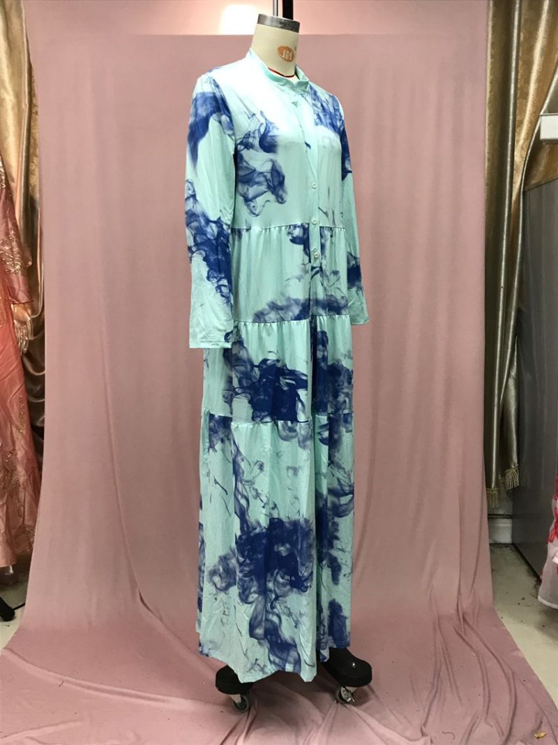 Women’s Spring Summer Gradient Print Collared Swing Dress - Image 3