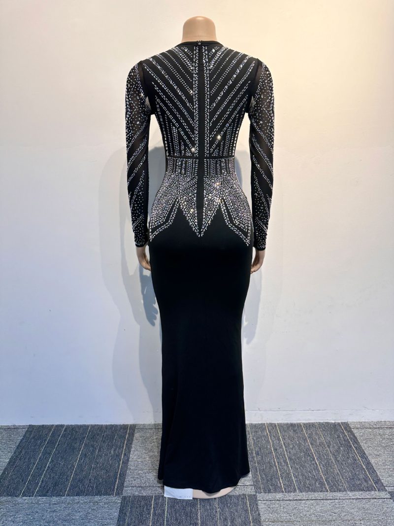 Elegant Rhinestone Slim Fit V-Neck Sheath Dress - Image 3