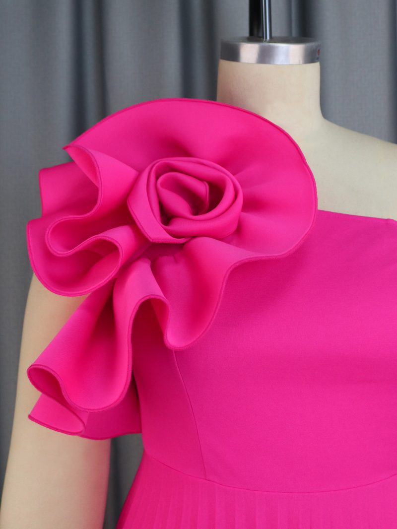 Sexy One Shoulder Floral Pleated Party Dress - Image 3