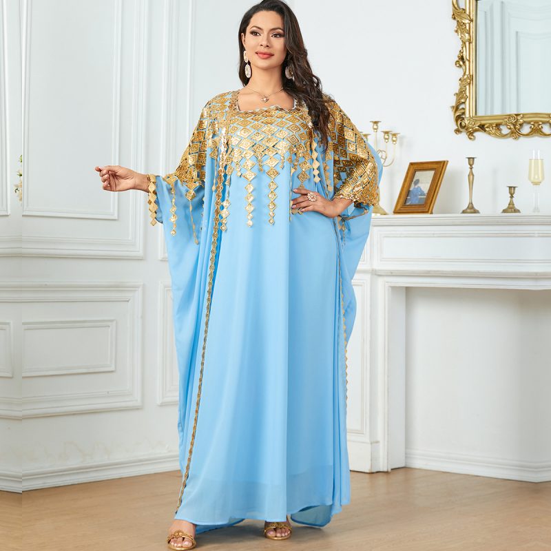 Middle East Metallic Muslim Robe Two Piece Dress - Image 3