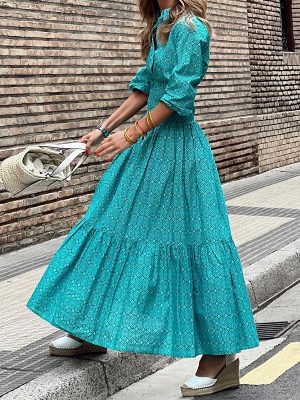 Women’s Printed Crinkle Dress with Shirt Collar