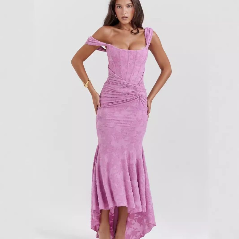 Autumn Women’s Square Collar Pleated Fishtail Dress - Image 4