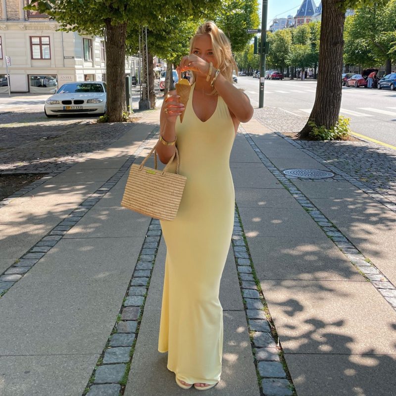 Summer V-Neck Halter Backless Solid Color Dress - Image 2