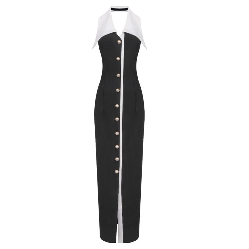 Elegant Color Block Collared Sleeveless Summer Dress - Image 4