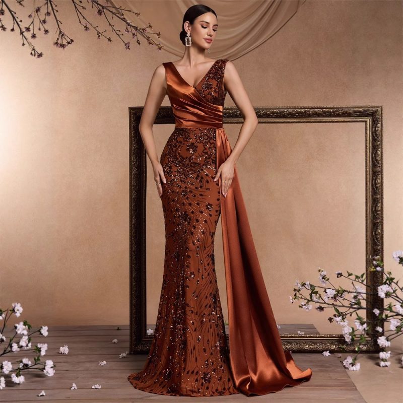 Elegant Sequin V-Neck Formal Cocktail Dress - Image 2
