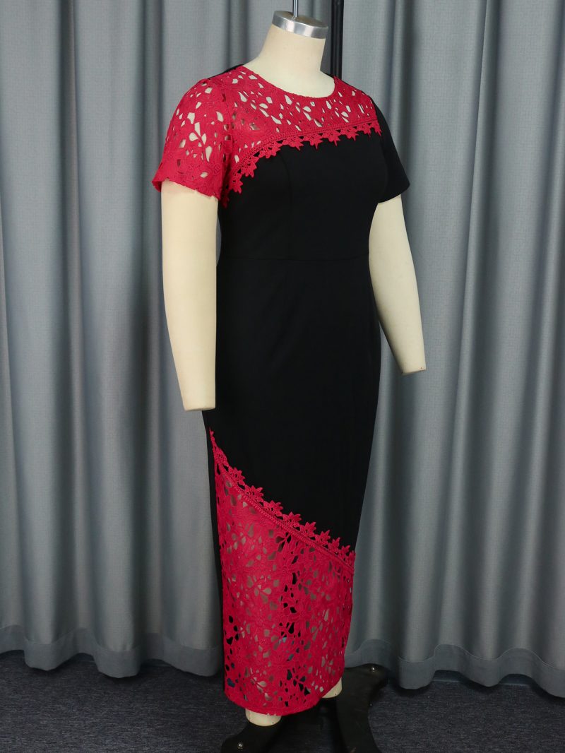 Women’s Lace Contrast Color Asymmetric Party Dress - Image 3