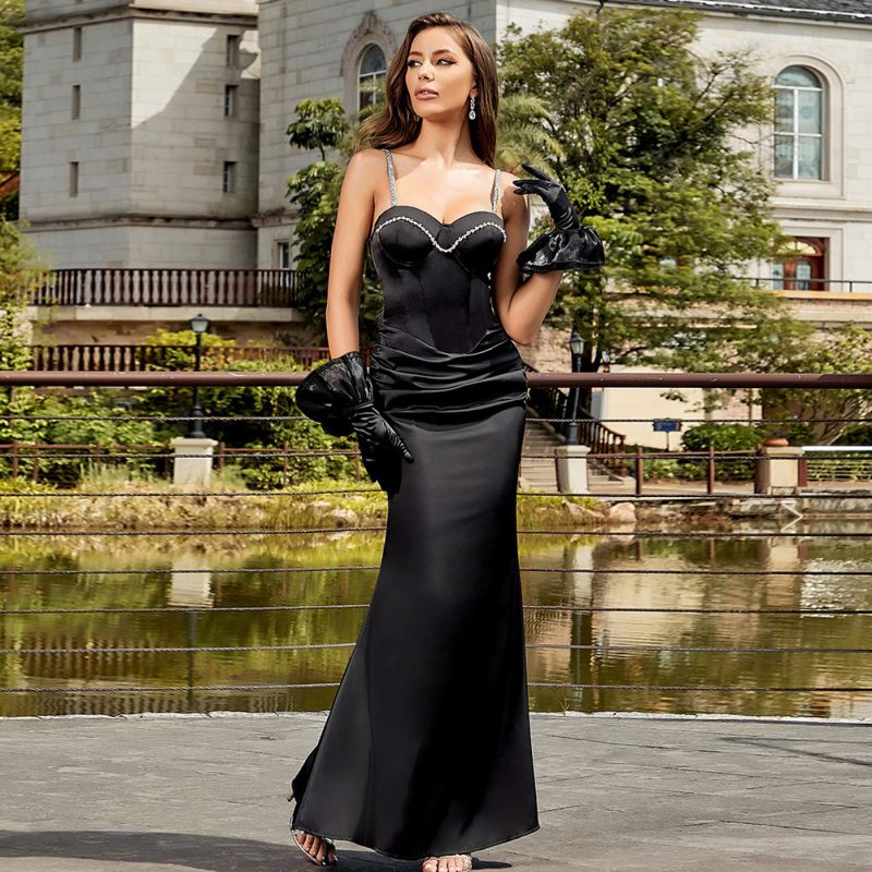 Sexy Tube Top Diamond Chain Fishtail Dress