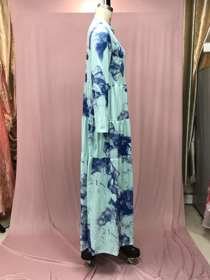 Women’s Spring Summer Gradient Print Collared Swing Dress - Image 4