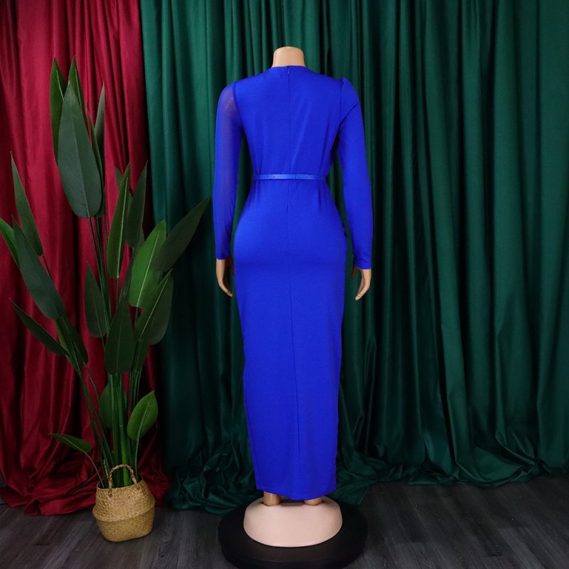 Women’s Summer Solid Color Pleated Long Sleeve Dress - Image 3