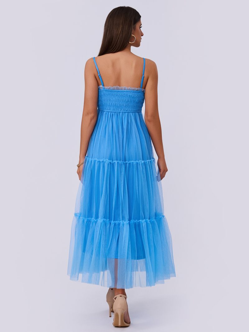 Women’s Pleated Mesh Stitch Short Sleeve Dress - Image 4
