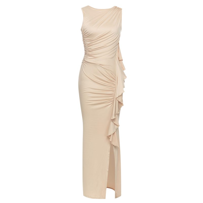 Summer Round Neck Sleeveless Pleated Ruffled Dress - Image 3