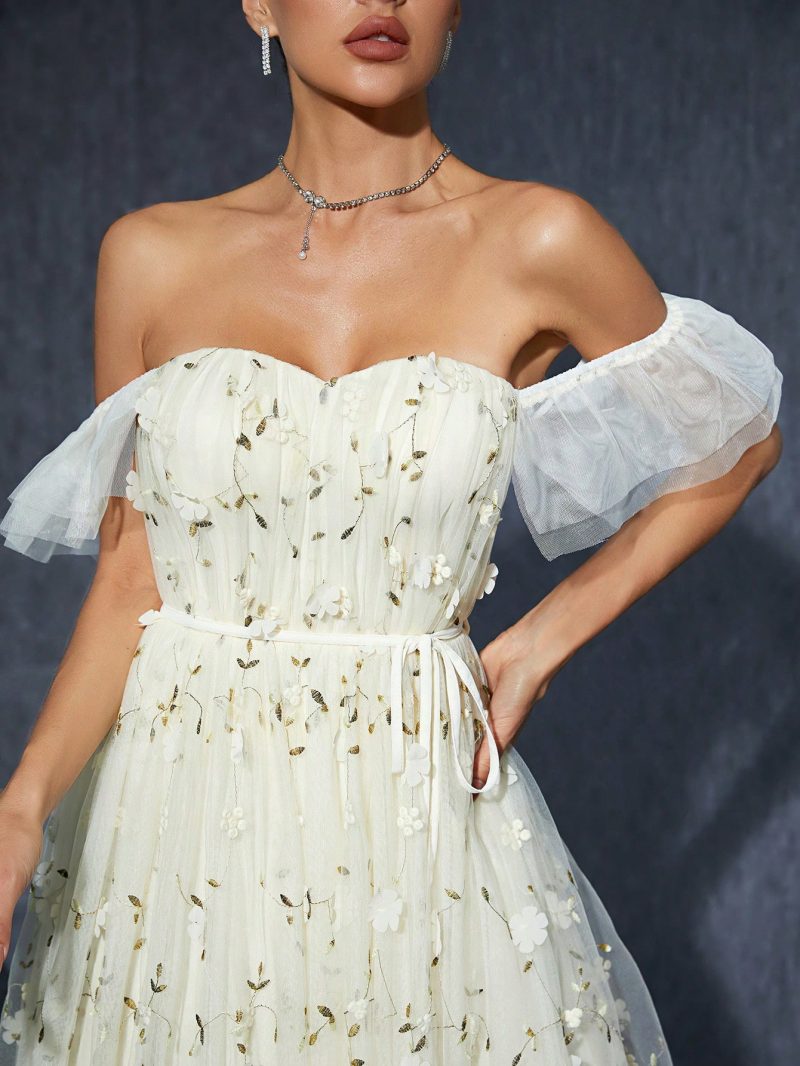 Off-Shoulder White Formal Evening Party Cocktail Dress - Image 3