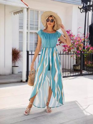 Summer Zebra Print Off-Shoulder Waist Shorts Dress
