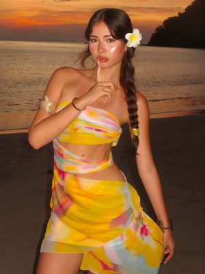 Off-Shoulder Beach Dress with Printed Design