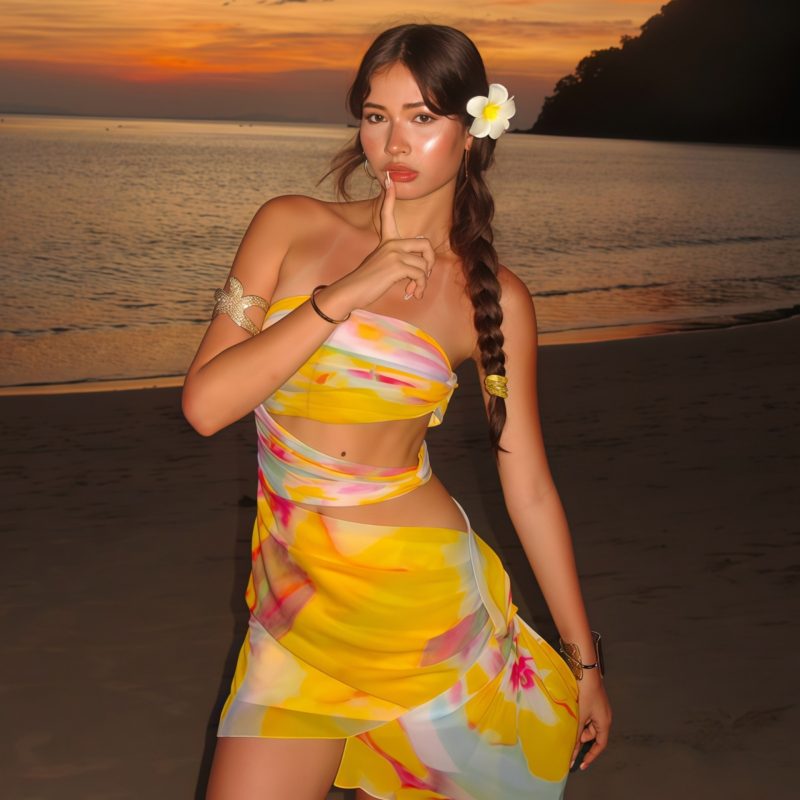 Off-Shoulder Beach Dress with Printed Design