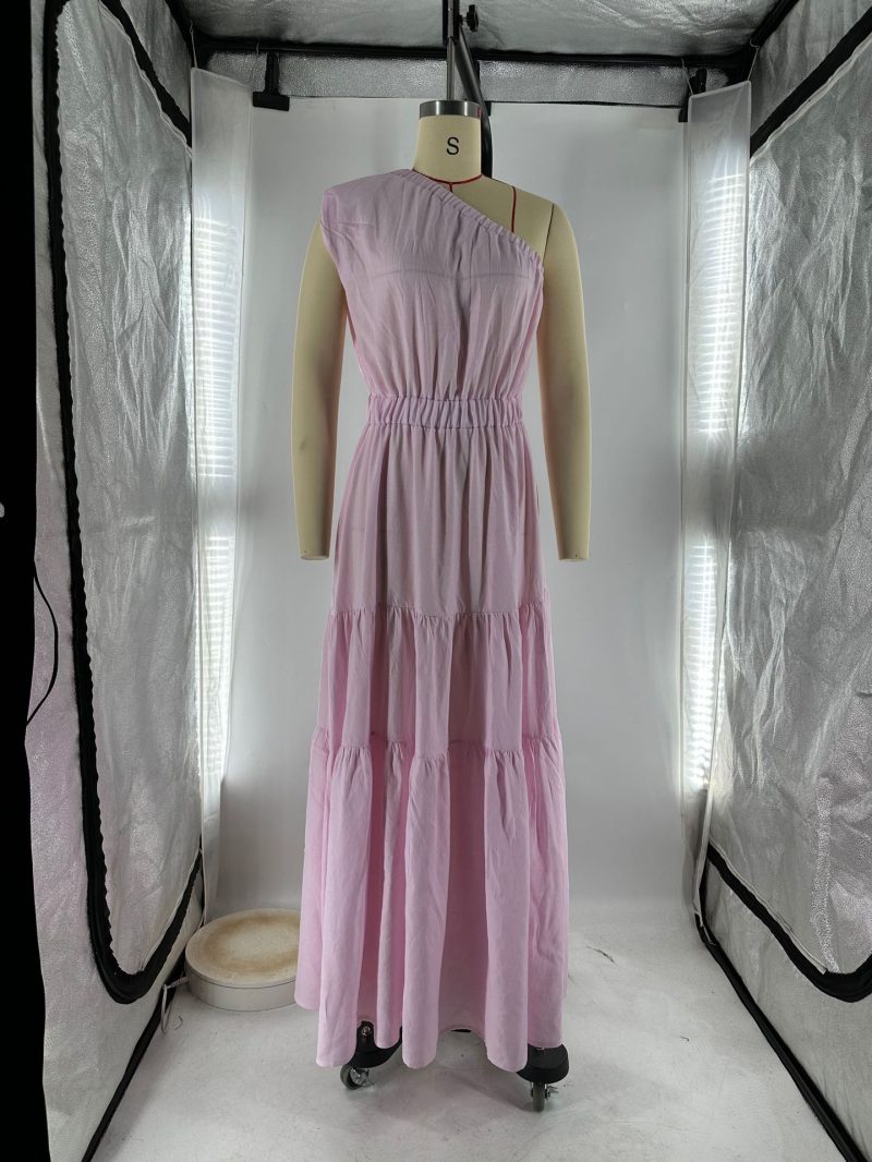 Women’s Spring Summer Linen Slant Shoulder Dress - Image 4