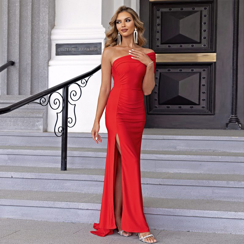 Elegant Women’s Summer Slim Off-Shoulder Slit Dress