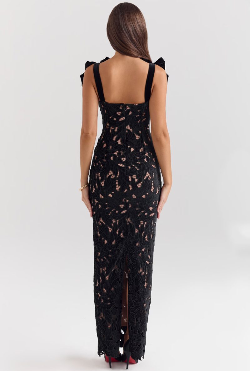 Embroidered Cutout Sheath Dress with Bow Detail - Image 3