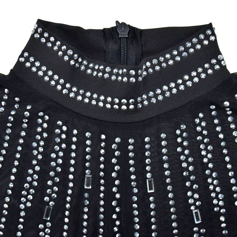 Women Wear Solid Color Mesh Drilling Split Maxi Dress - Image 4