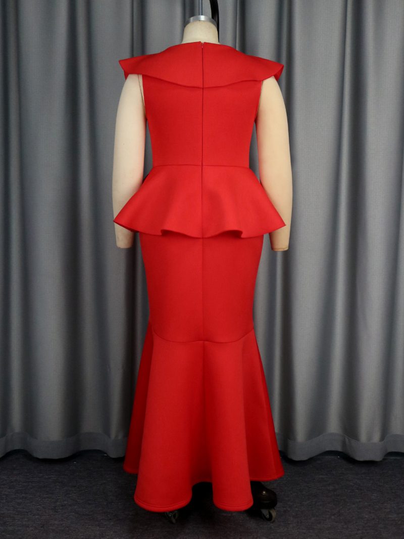 Elegant V-Neck Ruffled Fishtail Party Cocktail Dress - Image 2
