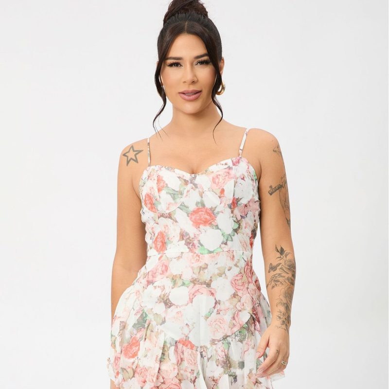 Summer Floral Dress Adjustable Spaghetti Straps - Image 4